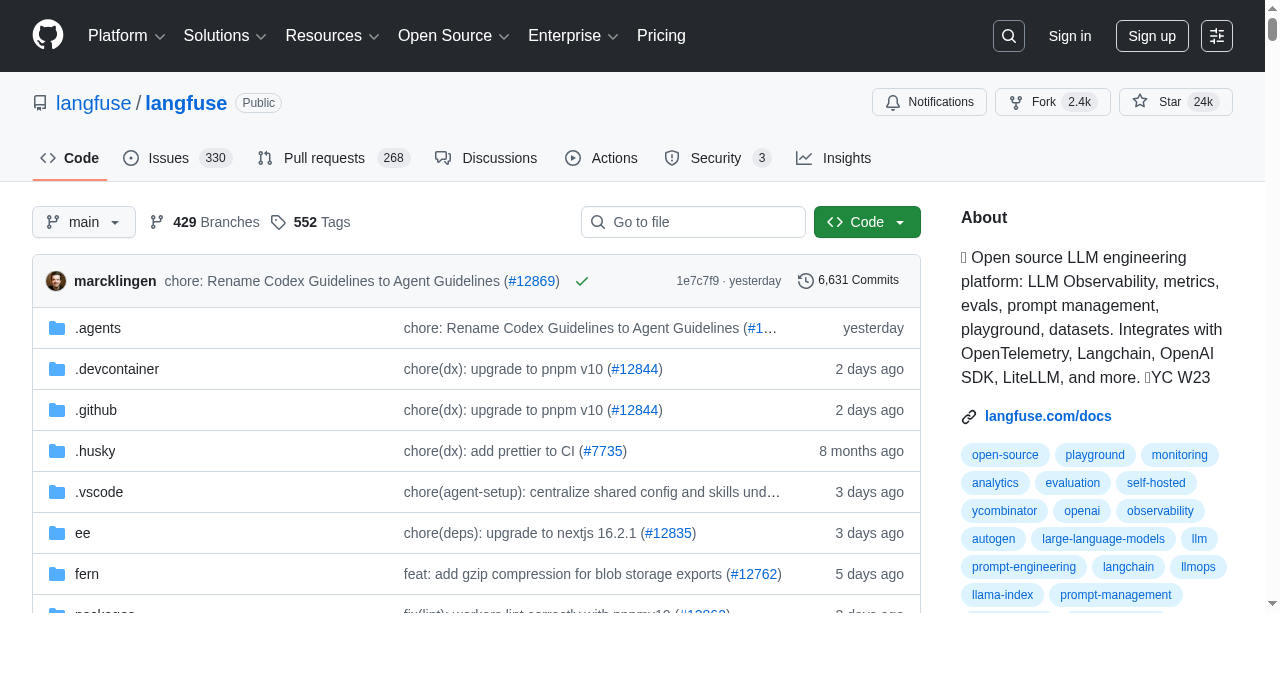 Langfuse:项目页面截图