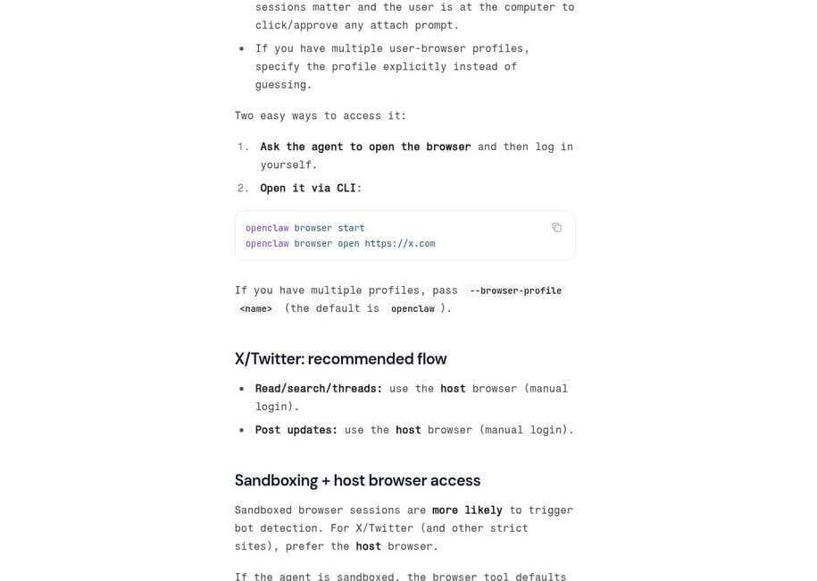 OpenClaw 浏览器登录文档页面截图:Browser Login 文档页内容